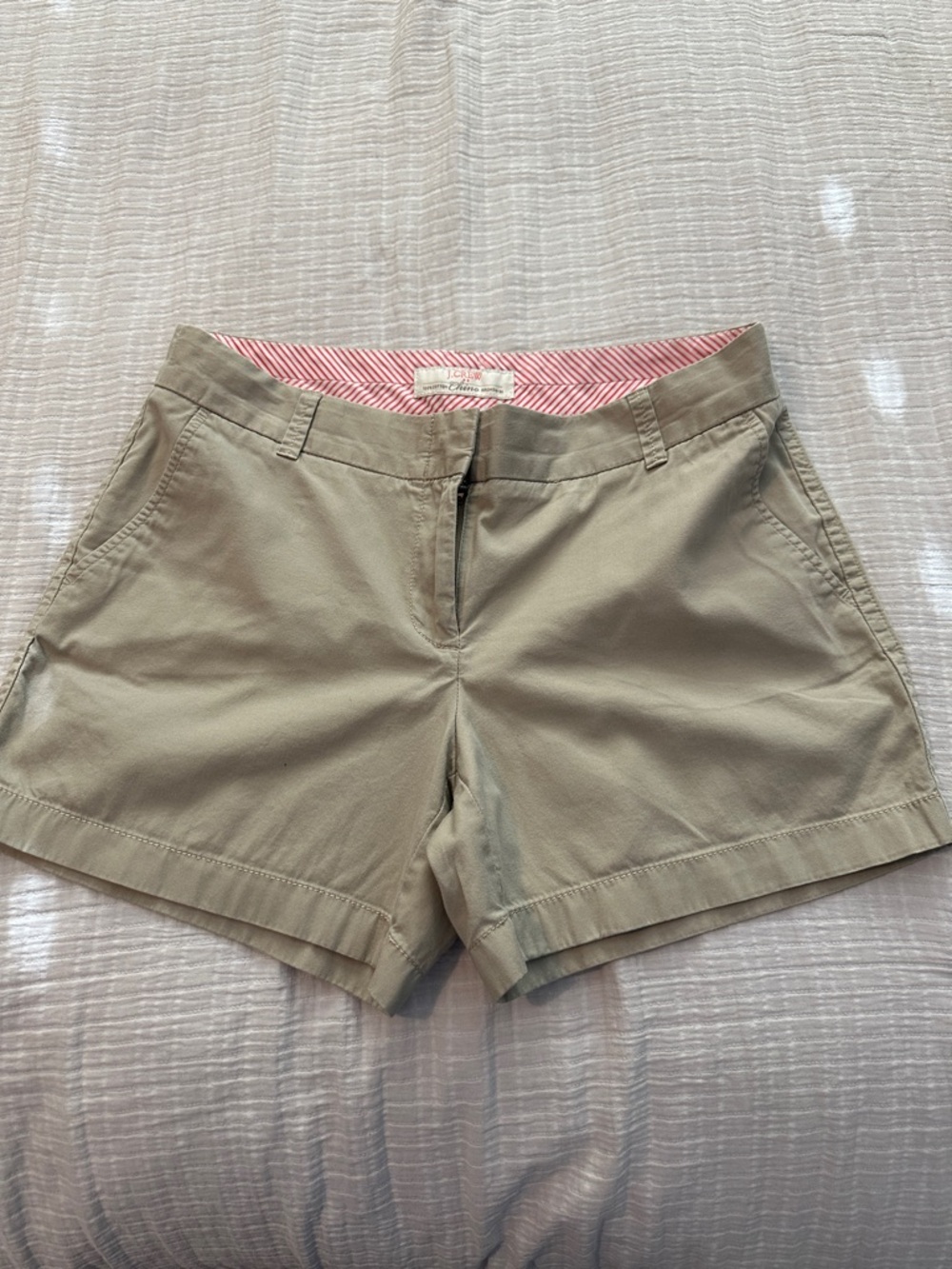 J. Crew Tan Cotton Shorts with Stripe Lining